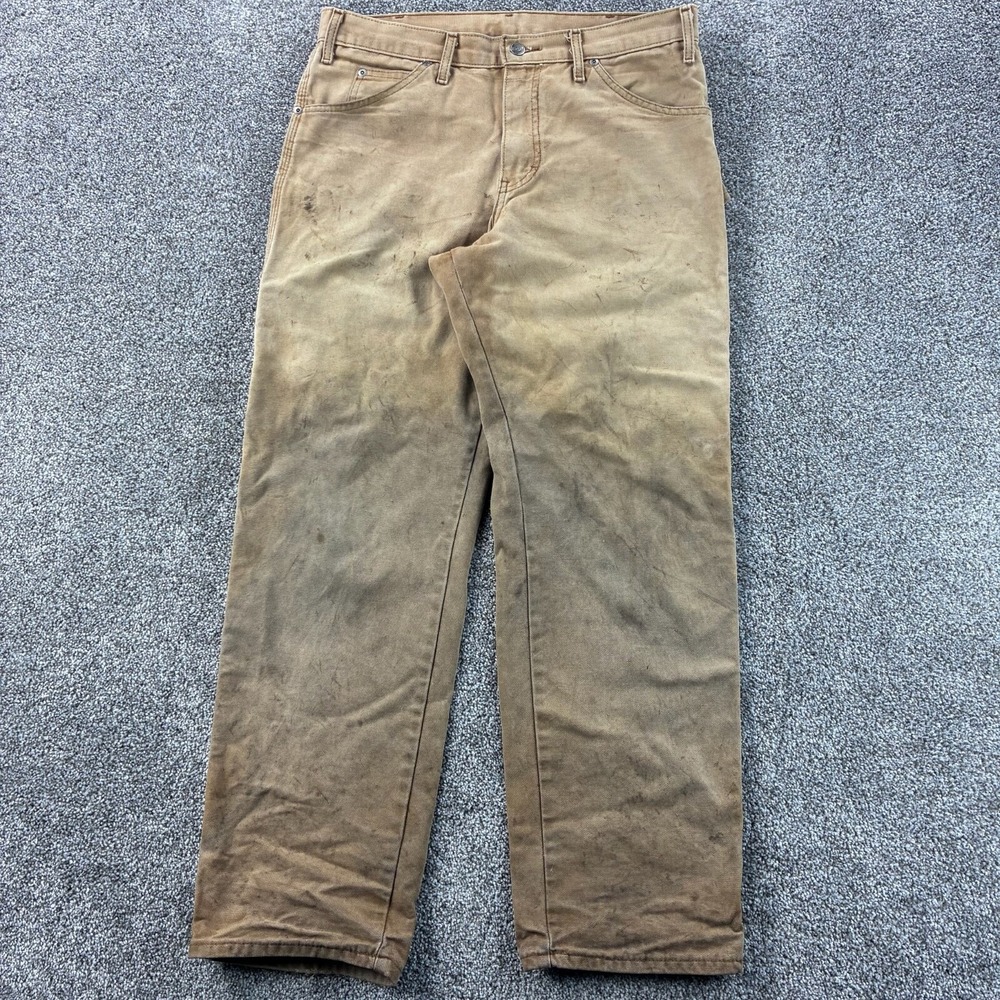 Vintage Y2K Dickies Carpenter Pants Mens 32x30 Beige Heavy Canvas Distressed